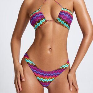 Oh Polly Micro Cheeky Bikini Bottoms in Zigzag Print Size M